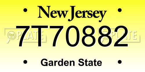 7T70882 New Jersey License Plate