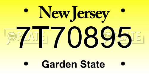 7T70895 New Jersey License Plate