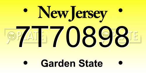 7T70898 New Jersey License Plate