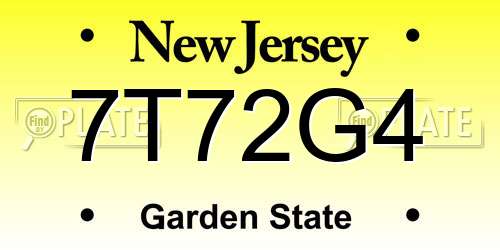 7T72G4 New Jersey License Plate