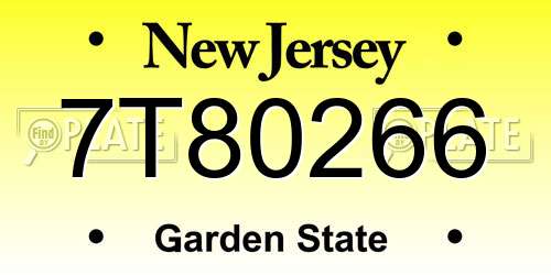 7T80266 New Jersey License Plate