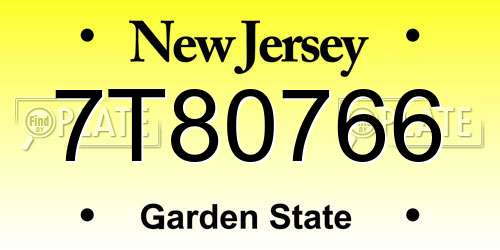 7T80766 New Jersey License Plate