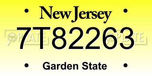 7T82263 New Jersey License Plate