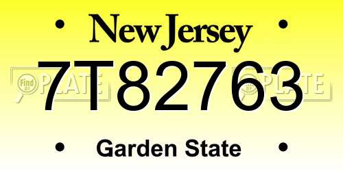 7T82763 New Jersey License Plate