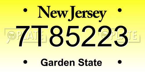 7T85223 New Jersey License Plate