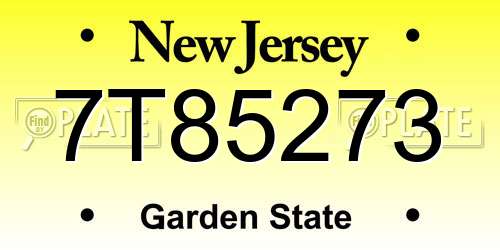 7T85273 New Jersey License Plate