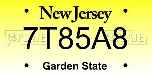 7T85A8 New Jersey License Plate