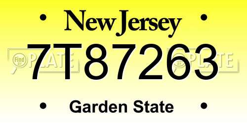 7T87263 New Jersey License Plate