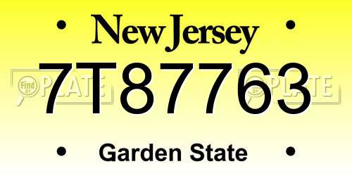 7T87763 New Jersey License Plate
