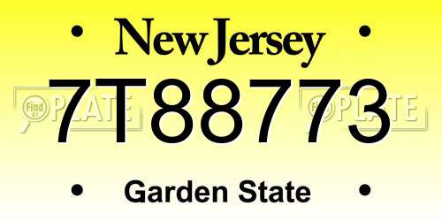 7T88773 New Jersey License Plate