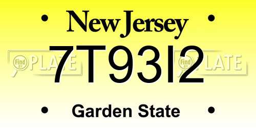 7T93I2 New Jersey License Plate