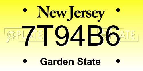 7T94B6 New Jersey License Plate