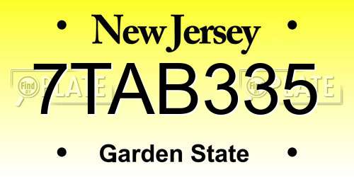 7TAB335 New Jersey License Plate