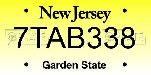 7TAB338 New Jersey License Plate