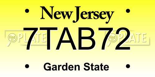 7TAB72 New Jersey License Plate