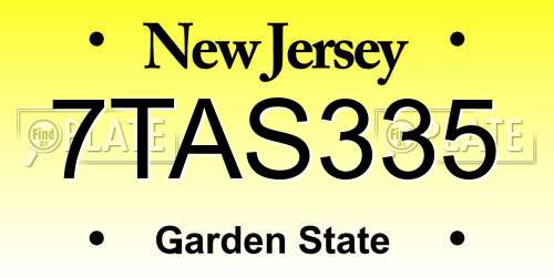 7TAS335 New Jersey License Plate