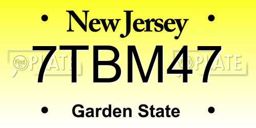 7TBM47 New Jersey License Plate