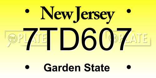 7TD607 New Jersey License Plate
