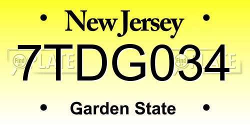 7TDG034 New Jersey License Plate