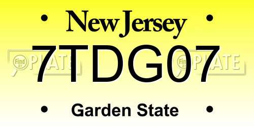 7TDG07 New Jersey License Plate