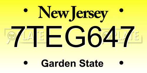 7TEG647 New Jersey License Plate