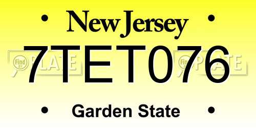 7TET076 New Jersey License Plate