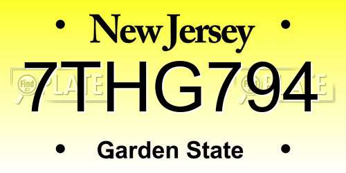 7THG794 New Jersey License Plate