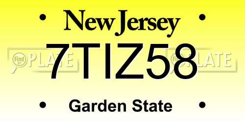7TIZ58 New Jersey License Plate