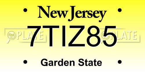 7TIZ85 New Jersey License Plate