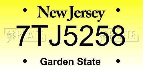7TJ5258 New Jersey License Plate