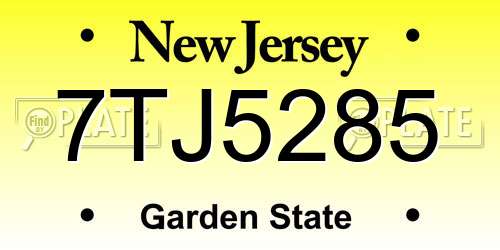 7TJ5285 New Jersey License Plate