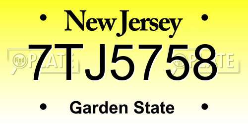 7TJ5758 New Jersey License Plate