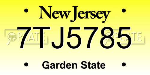 7TJ5785 New Jersey License Plate
