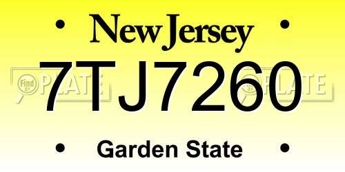 7TJ7260 New Jersey License Plate
