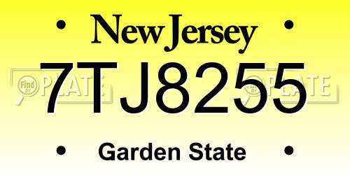 7TJ8255 New Jersey License Plate