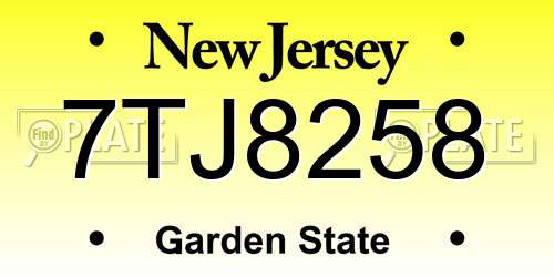 7TJ8258 New Jersey License Plate