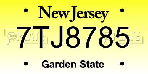 7TJ8785 New Jersey License Plate