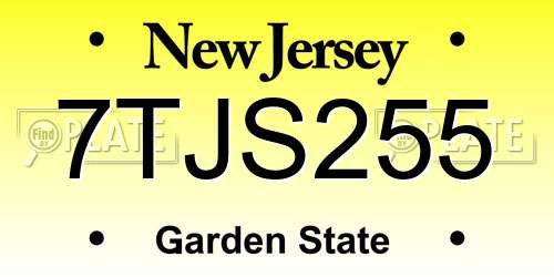 7TJS255 New Jersey License Plate