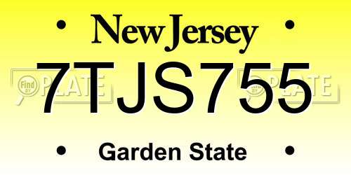 7TJS755 New Jersey License Plate