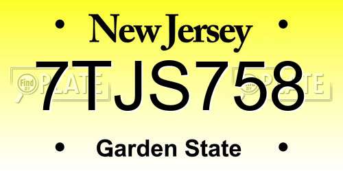 7TJS758 New Jersey License Plate