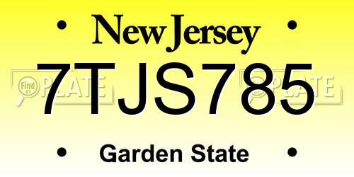 7TJS785 New Jersey License Plate