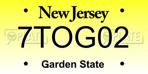 7TOG02 New Jersey License Plate