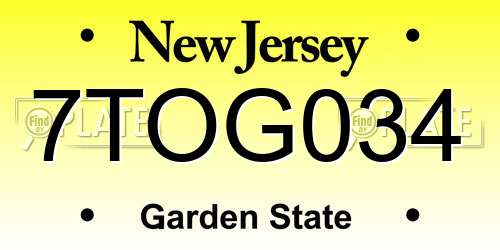 7TOG034 New Jersey License Plate