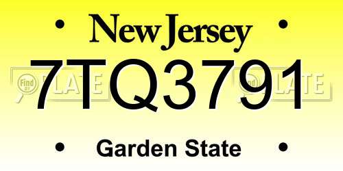 7TQ3791 New Jersey License Plate