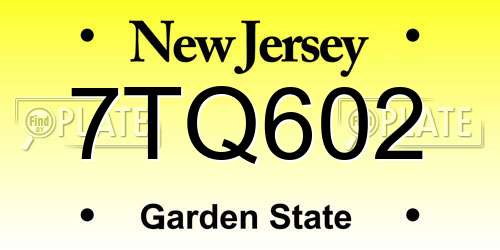 7TQ602 New Jersey License Plate