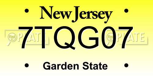 7TQG07 New Jersey License Plate