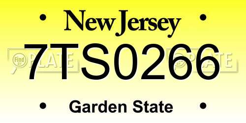 7TS0266 New Jersey License Plate