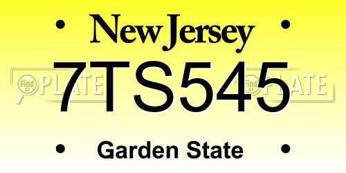 7TS545 New Jersey License Plate
