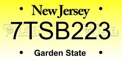 7TSB223 New Jersey License Plate