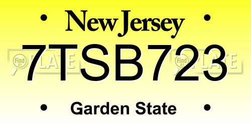 7TSB723 New Jersey License Plate